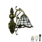 FSLiving Cordless Wall Sconces with Rechargeable Battery Operated LED RGB Bulb,Baroque Style Glass Shade Remote Control Dimmable Timing Nightstand Lamp for Loft Entrance - 1 Light